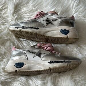 Golden Goose Silver and Pink Sneakers